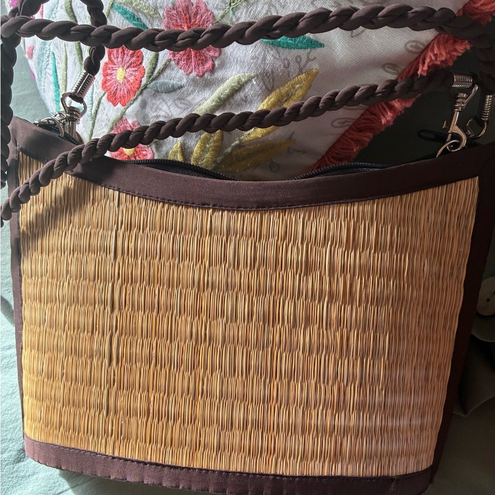 Basket of Cambodia Seagrass Shoulder Bag  -Brown/Tan